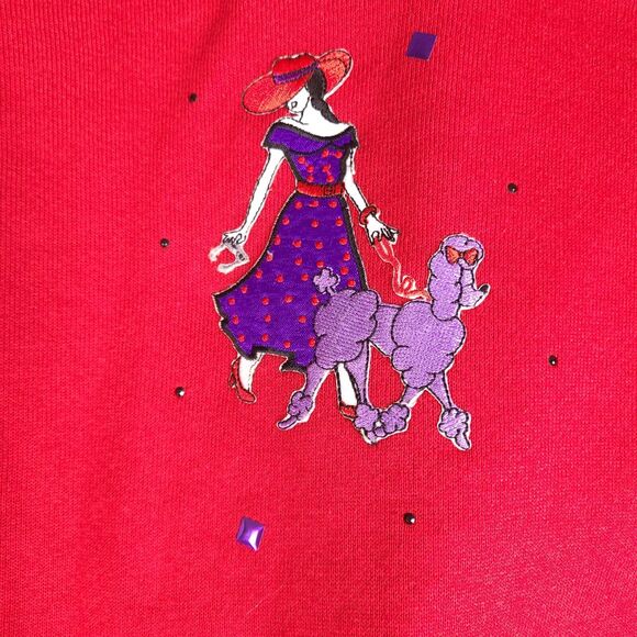 Vintage Jerzees Cardigan Sweater Womens One Size Red Embroidered Lady Poodle‎ - Picture 10 of 15